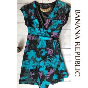 Banana Republic Blue and Purple Floral Wrap Dress